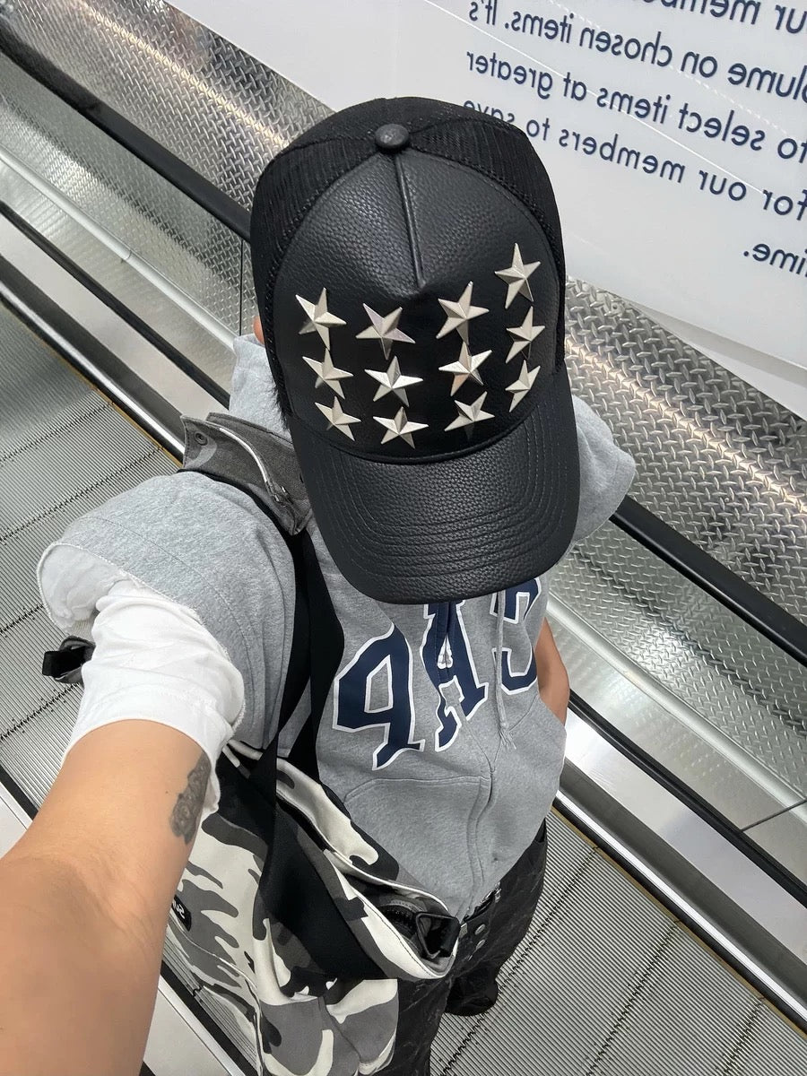 Collection Code-Stars Leather Mesh cap