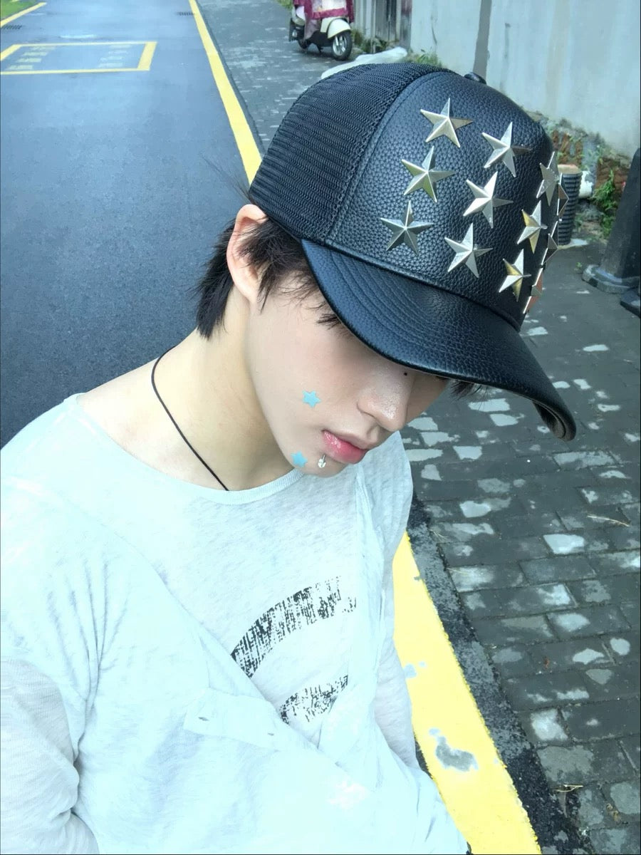 Collection Code-Stars Leather Mesh cap
