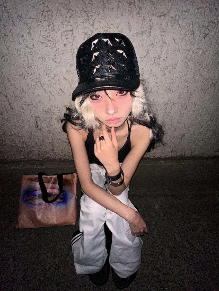 Collection Code-Stars Leather Mesh cap