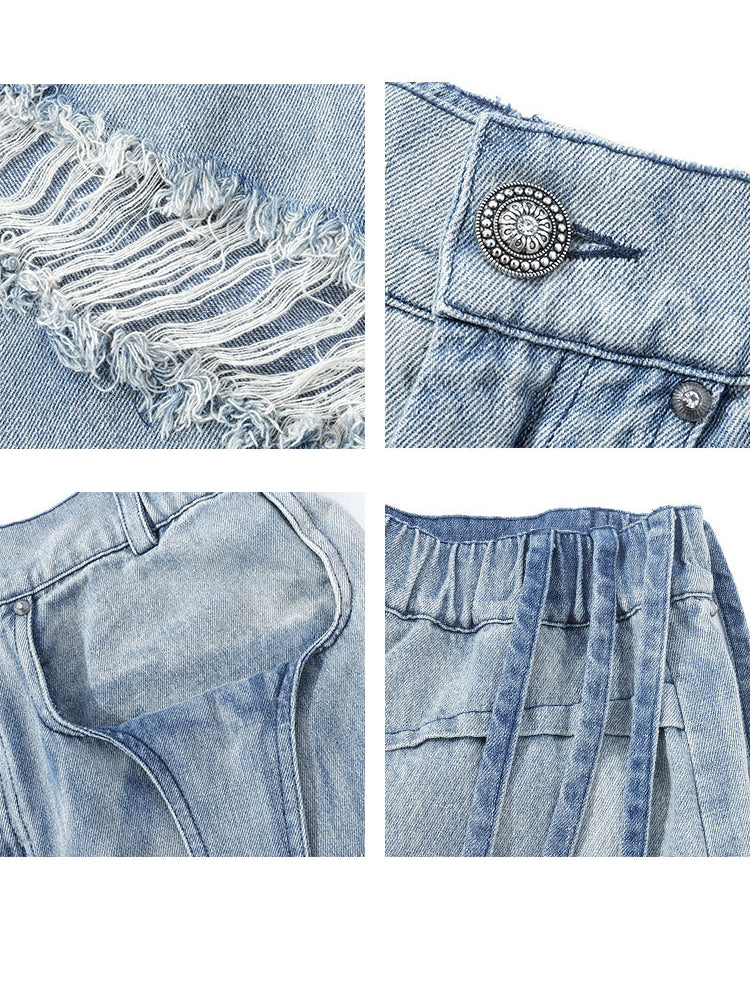 Collections Ribbon Destroyed Denim Shorts