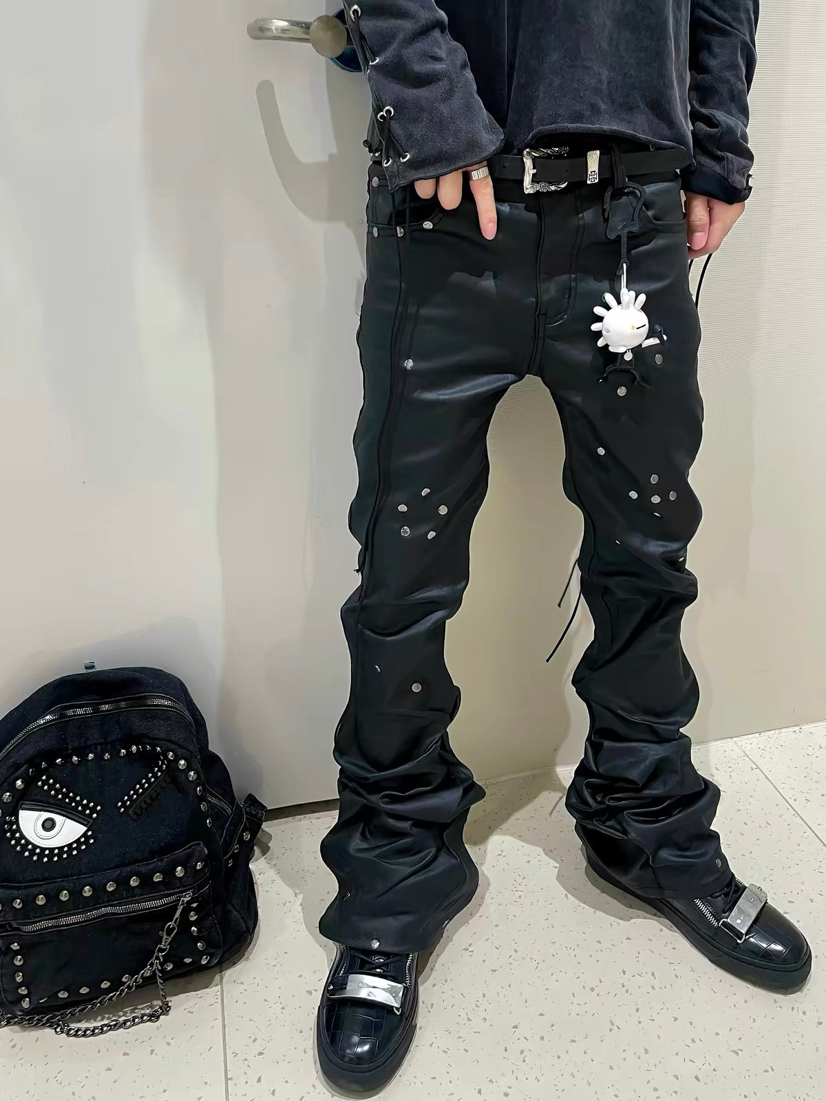 Leather Hunter boot-cut pants