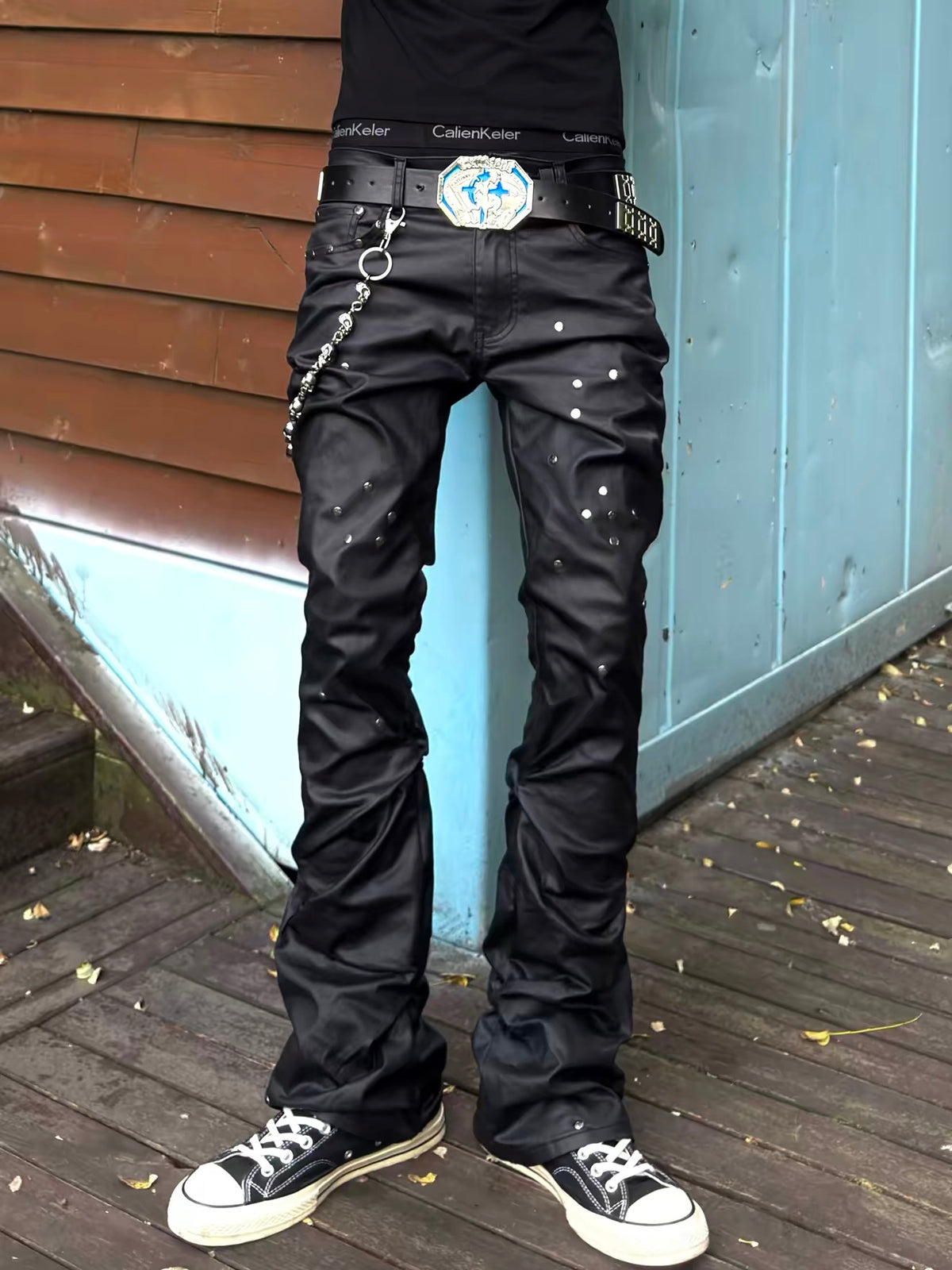 Leather Hunter boot-cut pants