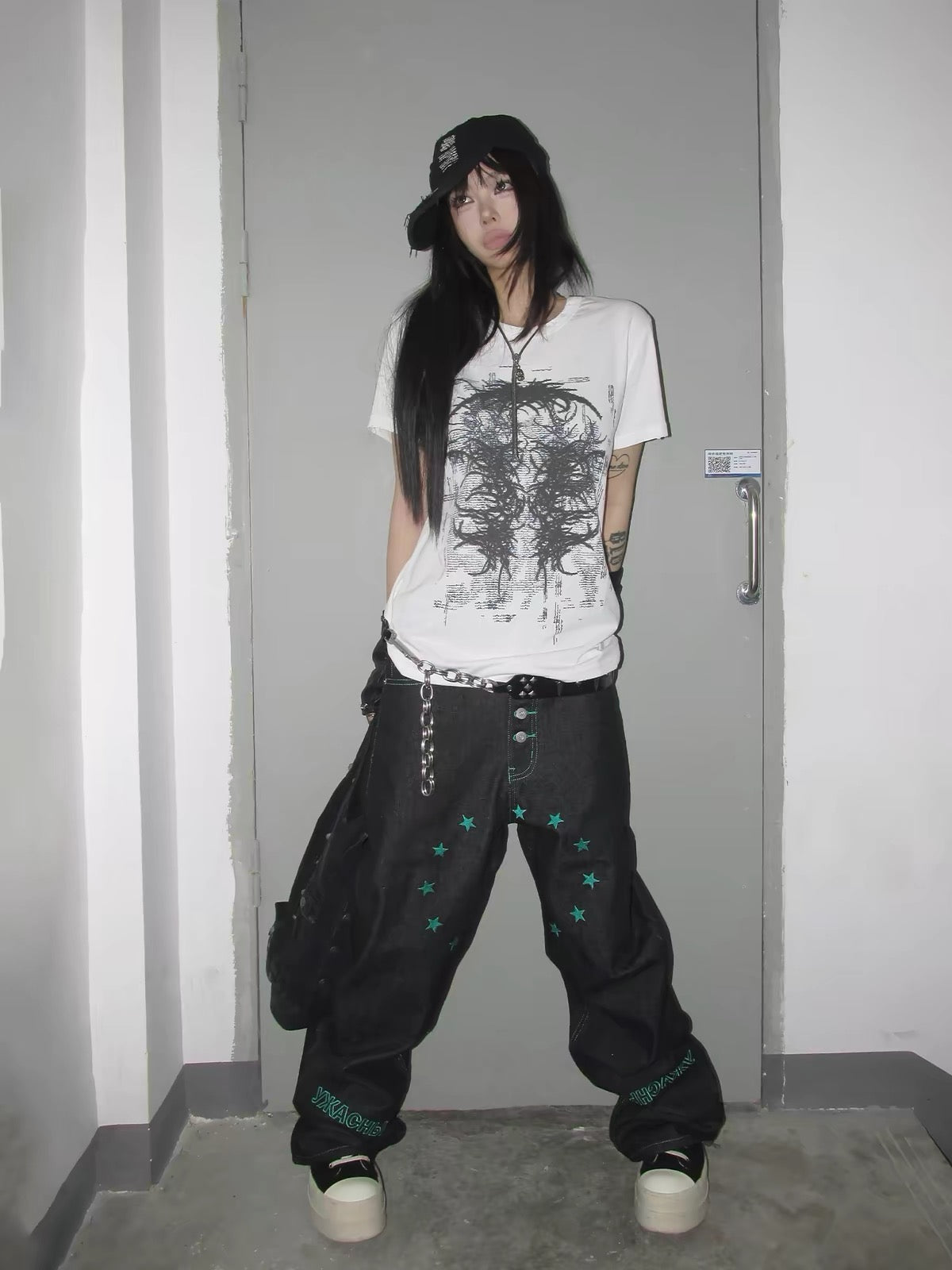 Blue stars circle denim