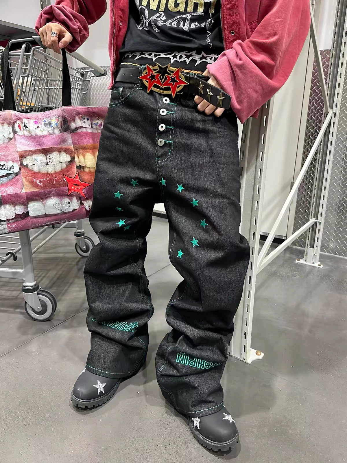 Blue stars circle denim