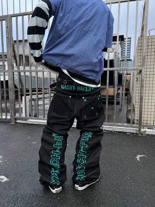 Blue stars circle denim