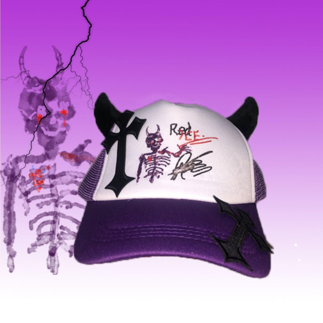 Handmade Skeleton and Cross Purple Mesh Cap